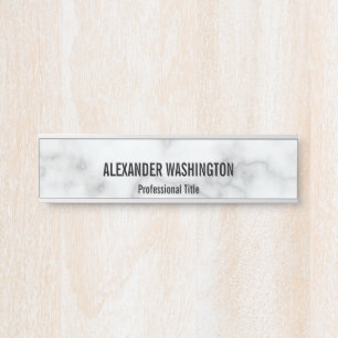 Business Faux White Marble Name Professional Title Door Sign