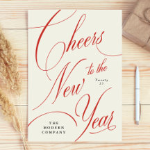 Business Festive Red Cheers New Year Holiday Card