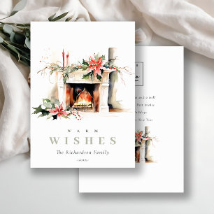Business Fireplace Warm Christmas Corporate Logo Holiday Card