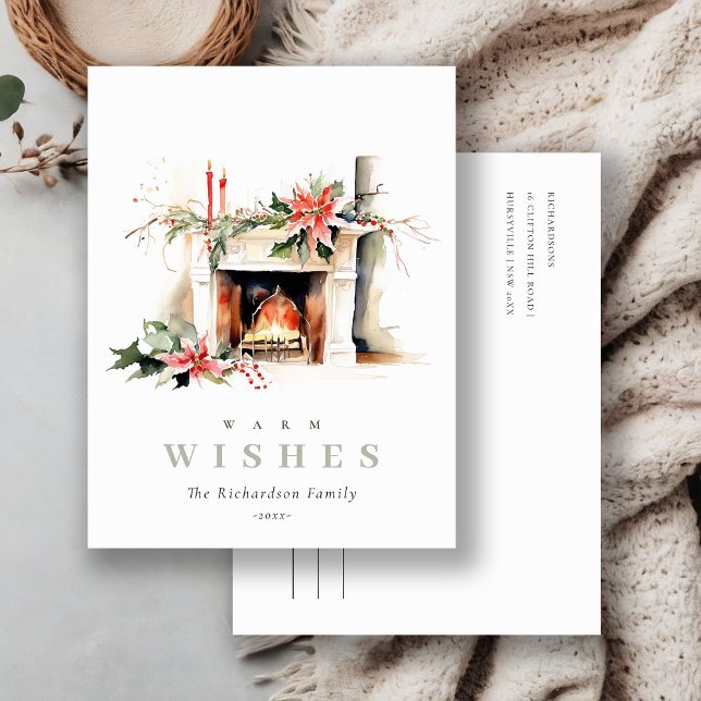 Business Fireplace Warm Christmas Corporate Logo Holiday Postcard (Creator Uploaded)