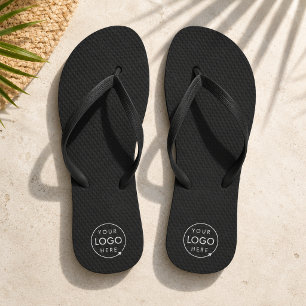 Business Flip Flops   Logo Black Pool Beach Shoes
