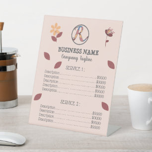 Business Floral Table Top Price List Pedestal Sign
