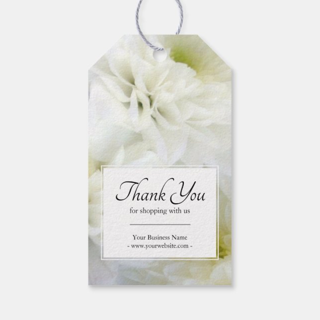 Business Floral White Bouquet Thank You Gift Tags (Back)