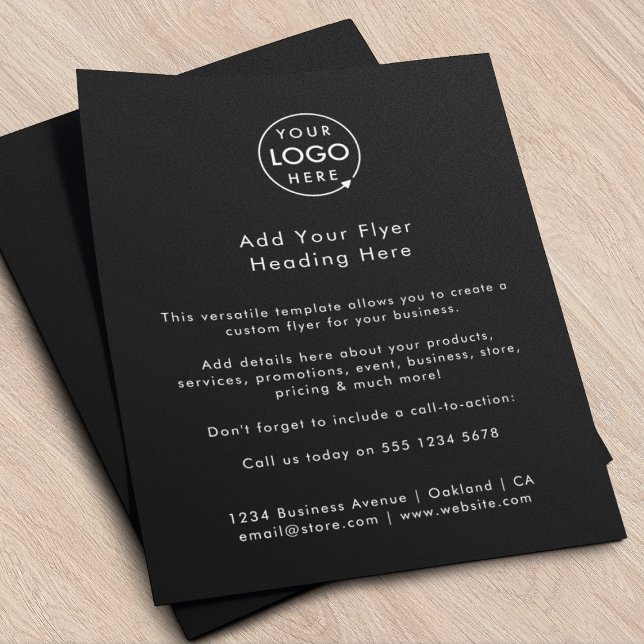 Business Flyer | Black Logo Advertising Flyers (Create a clean, professional look that highlights your brand and key business details)