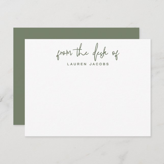 Business From The Desk Of  Dark Green Stationery Card (Front/Back)