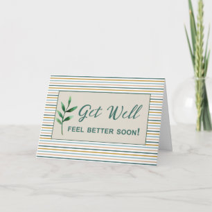 Business Get Well Minimalist Stripes Leafy Branch Card