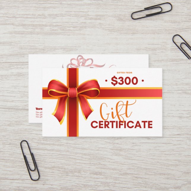Business gift certificate $300 (Front/Back In Situ)