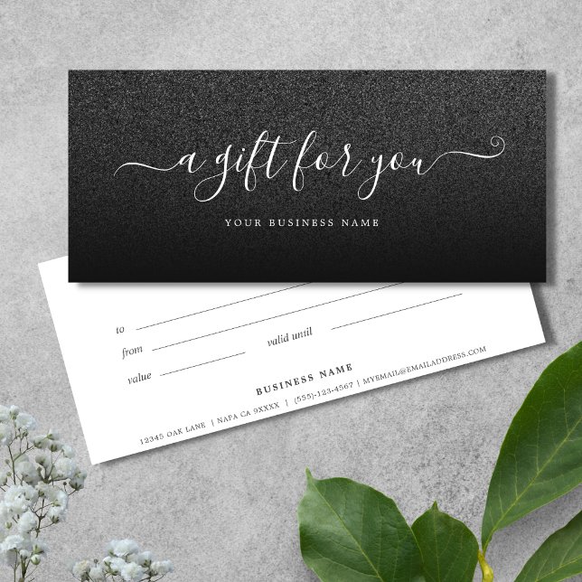 Business Gift Certificate Black glitter ombre (Black Ombre Glitter Gift Certificate)