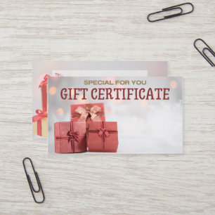 business gift certificate/ gift voucher card