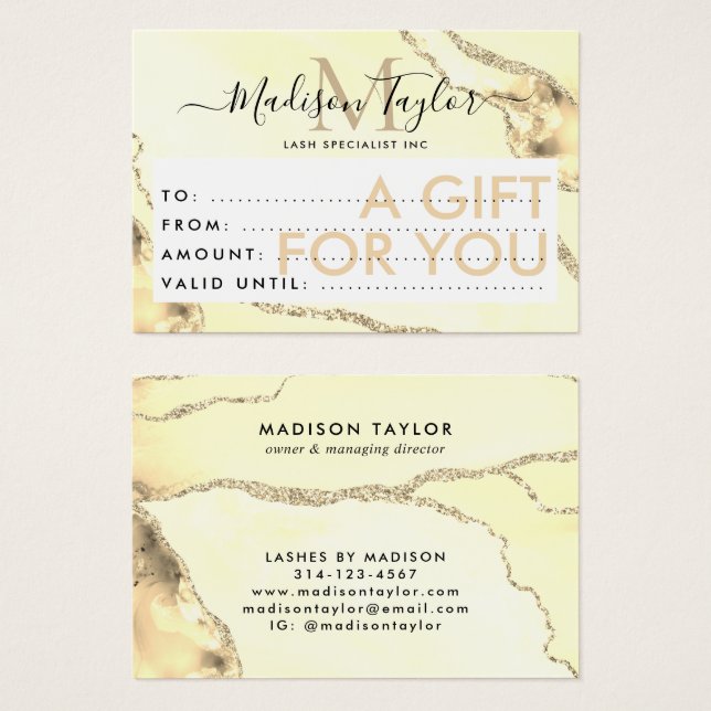 Business Gift Certificate Gold Glitter Agate (Front & Back)