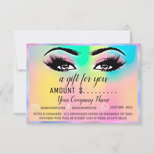 Business Gift Certificate Holograph Rainbow Pink (Front)