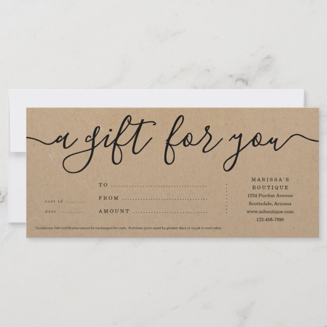 Business Gift Certificate Kraft Background (Front)