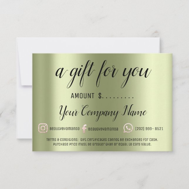 Business Gift Certificate Modern Social Green Logo (Front)