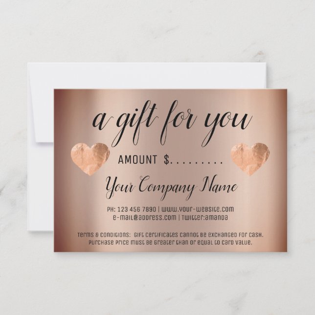 Business Gift Certificate Simply Copper Rose Heart (Front)