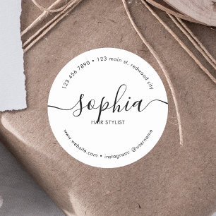 Business Girly Calligraphy White Classic Round Sticker