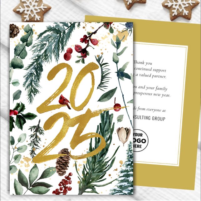 Business Gold 2025 Festive Christmas Pine Bough Holiday Card (Creator Uploaded)