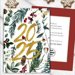 Business Gold 2025 Festive Christmas Pine Bough Holiday Card