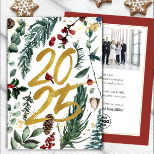 Business Gold 2025 Festive Christmas Pine Bough Holiday Card