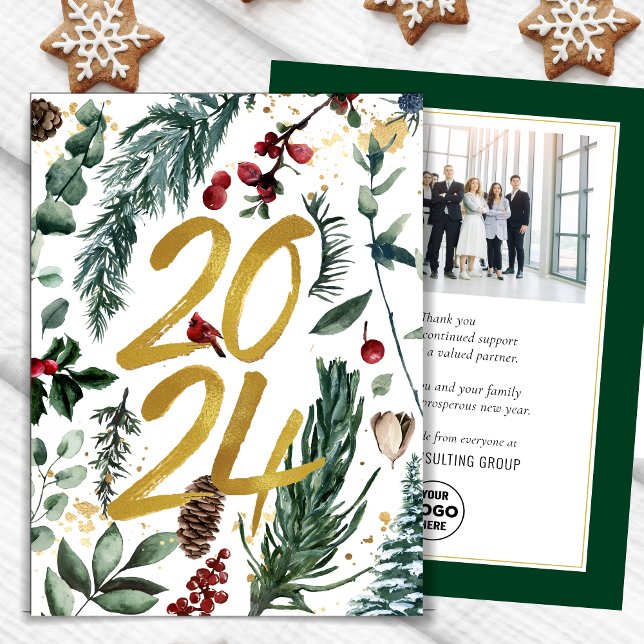 Business Gold 2025 Festive Christmas Pine Bough Holiday Card (Creator Uploaded)