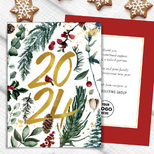 Business Gold 2025 Festive Christmas Pine Bough Holiday Card