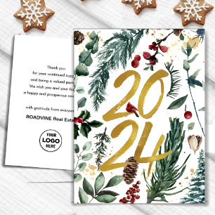 Business Gold 2025 Festive Christmas Pine Bough Holiday Postcard