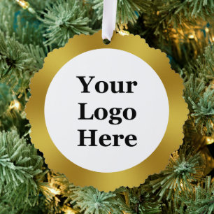 Business Gold and White Your Logo Here Template Tree Decoration Card