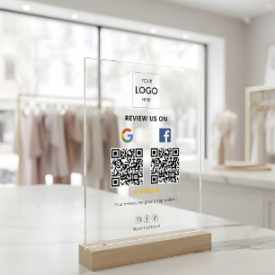 Business Google Facebook Review QR Code Acrylic Sign