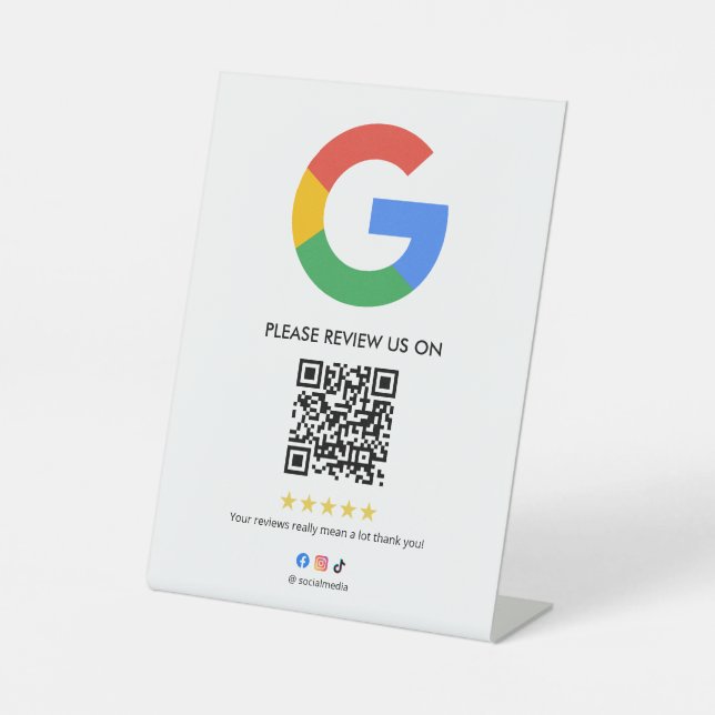 Business Google Review Tabletop Sign l QR Code (Front)