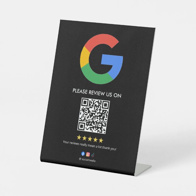 Business Google Review Tabletop Sign l QR Code (Front)