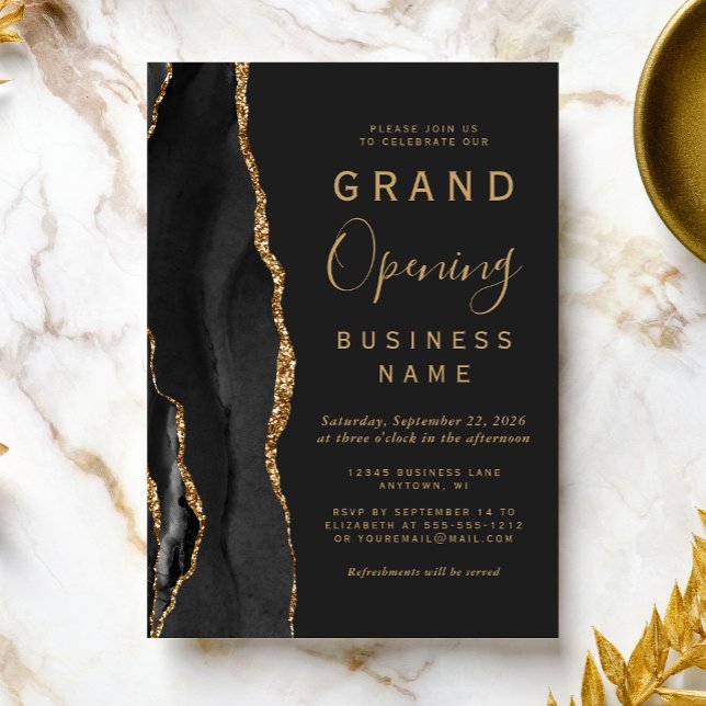 Business Grand Opening Black Gold Agate Dark Invitation (Creator Uploaded)