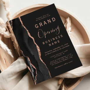 Business Grand Opening Black Rose Gold Agate Dark Invitation