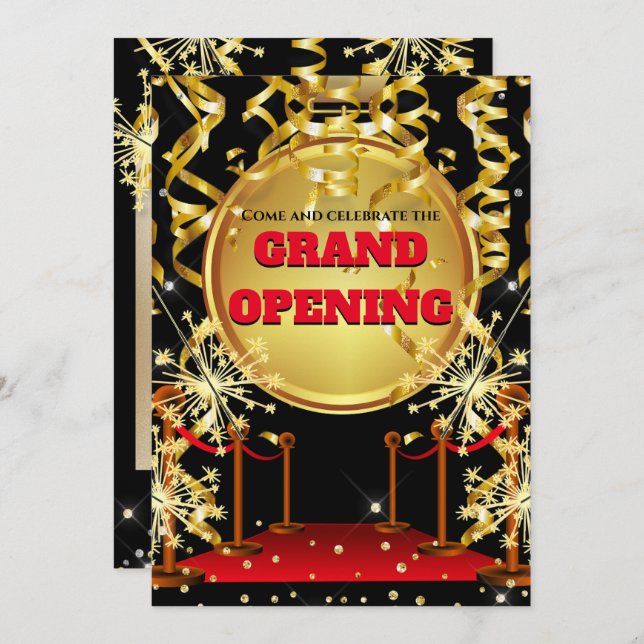 Business grand opening celebration red carpet VIP Invitation (Front/Back)