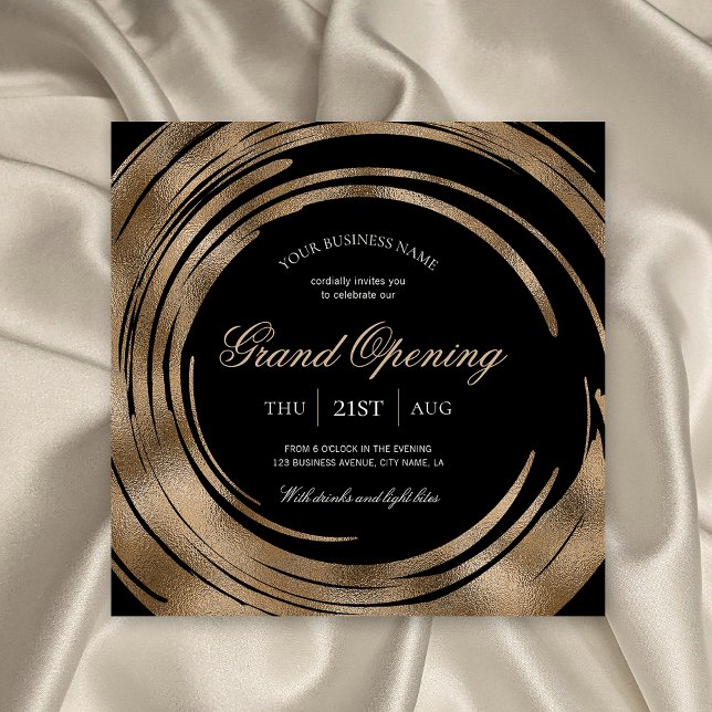 Business Grand Opening Chic Black & Gold Glitter Invitation (Professional black and gold glitter business event invitations, perfect for your grand opening party)
