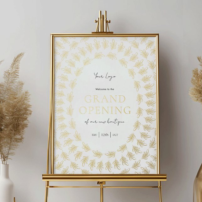 Business Grand Opening Elegant Event Foil Sign (Elegant gold foil business grand opening welcome print - place it in a frame and display as a sign)