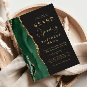 Business Grand Opening Emerald Gold Agate Dark Invitation