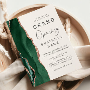 Business Grand Opening Green Rose Gold Agate Invitation
