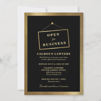 Business Grand Opening Invitation Black Gold