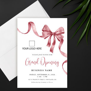 Business Grand Opening Modern Ribbon Logo Invitation