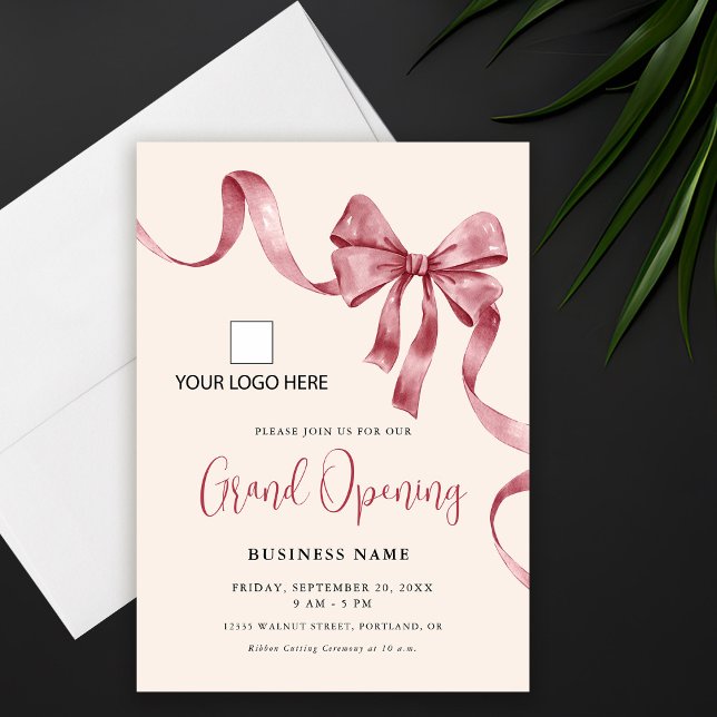 Business Grand Opening Modern Ribbon Logo Invitation (Creator Uploaded)