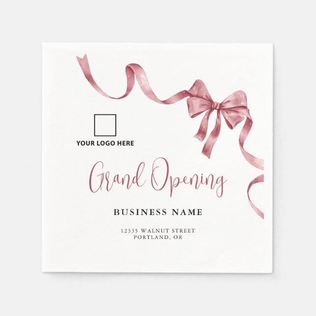 Business Grand Opening Modern Ribbon Logo Napkin (Front)