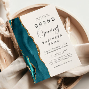 Business Grand Opening Teal Gold Agate Invitation