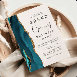 Business Grand Opening Teal Gold Agate Invitation