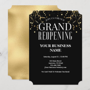 Business Grand Reopening Faux Gold Confetti Stars Invitation