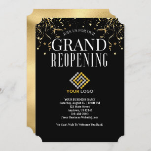 Business Grand Reopening Logo Faux Gold Confetti Invitation