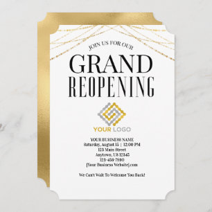 Business Grand Reopening Logo Faux Gold Invitation