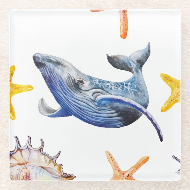 Business Graph Whale: Candlestick Chart Glass Coaster (Front)