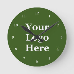 Business Green and White Template Your Logo Here Round Clock