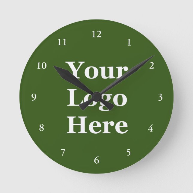 Business Green and White Template Your Logo Here Round Clock (Front)
