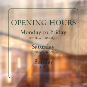 Business Green Opening Hours Sign   Window Cling