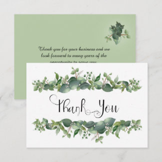 Business Greenery White Flowers Thank You Card